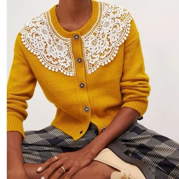 Anthropologie Maeve Lace Collar Cardigan! - Picture 1 of 12